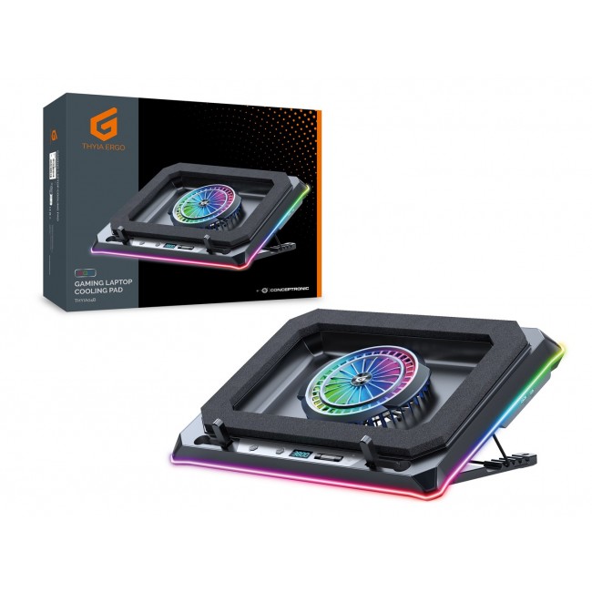 Conceptronic THYIA04B Gaming Laptop Cooling Pad, RGB, Sealed Foam, Mobile Holder
