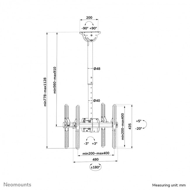 Neomounts NM-C440DBLACK Dual monitor/TV mount ceiling 32-60