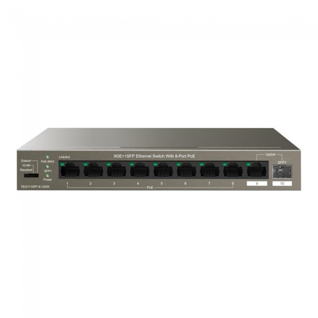 Tenda TEG1110PF-8-120W network switch Unmanaged Gigabit Ethernet (10/100/1000) Power over Ethernet (PoE) Black
