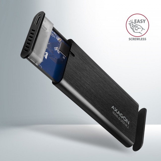 Axagon EEM2-SB2 External USB-C 3.2 Gen 2 metal box for M.2 NVMe & SATA SSD disks. Screwless