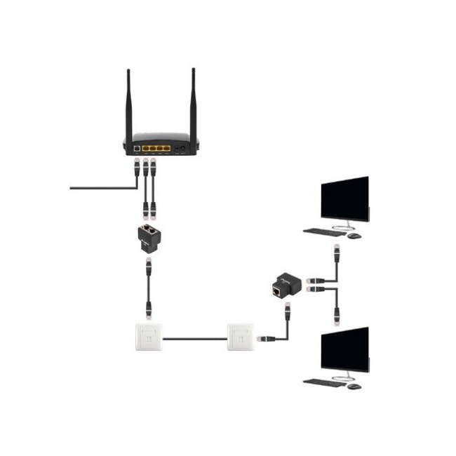 Lanberg ADS-RJ45-2RJ45-OS cable splitter/combiner Black Lanberg ADS-RJ45-2RJ45-OS cable splitter/combiner Black