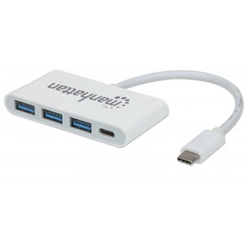 Manhattan USB-C Dock/Hub, Ports (x4): USB-A (x3) and USB-C, 5 Gbps (USB 3.2 Gen1 aka USB 3.0), With Power Delivery (60W) to USB-C Port (Note additional USB-C wall charger and USB-C cable needed), Universal for all devices, SuperSpeed USB, 3 Year Warranty