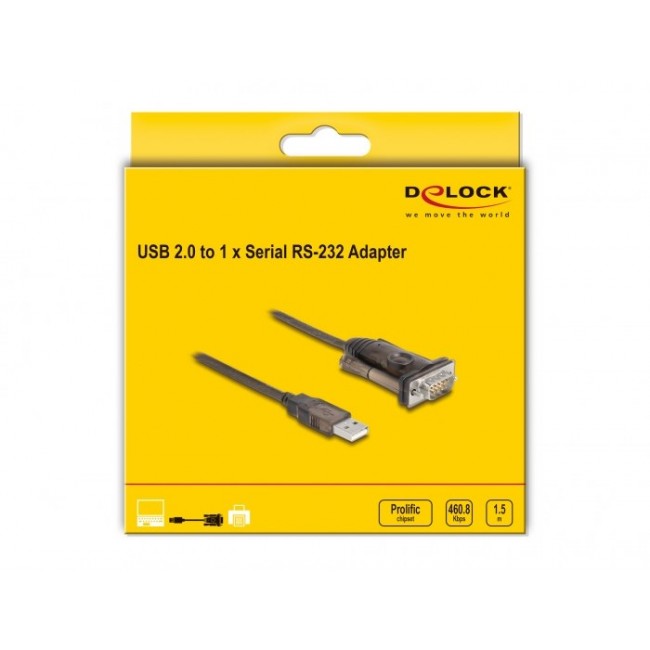 DeLOCK Adapter USB 2.0 Type-A to 1 x Serial RS-232 D-Sub 9 pin male with screws 1.5 m