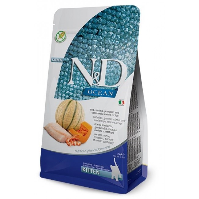 FARMINA N&D Ocean Cat Cod, Shrimp, Pumpkin and Cantaloupe Melon Kitten - dry cat food - 1.5 kg FARMINA N&D Ocean Cat Cod, Shrimp, Pumpkin and Cantaloupe Melon Kitten - dry cat food - 1.5 kg