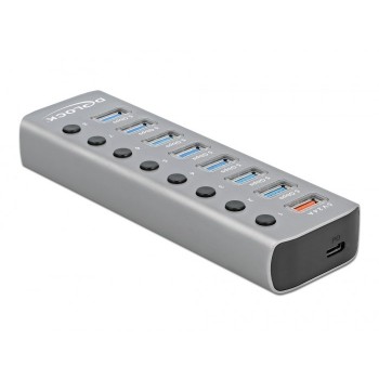 DeLOCK USB 5 Gbps Hub with 7 Ports + 1 Fast Charging Port + 1 USB-C PD 3.0 Port with Switch and Illumination