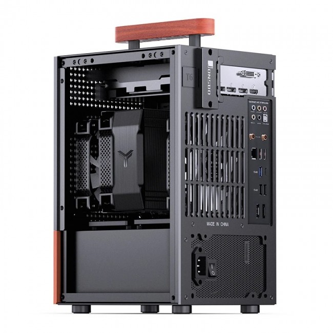 Jonsbo T6 PC Case, Mini-Tower, Mini-ITX, Tempered Glass, Wood, black