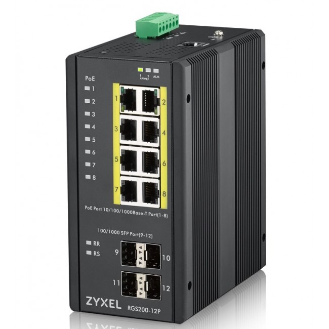 Zyxel RGS200-12P Managed L2 Gigabit Ethernet (10/100/1000) Power over Ethernet (PoE) Black Zyxel RGS200-12P Managed L2 Gigabit Ethernet (10/100/1000) Power over Ethernet (PoE) Black