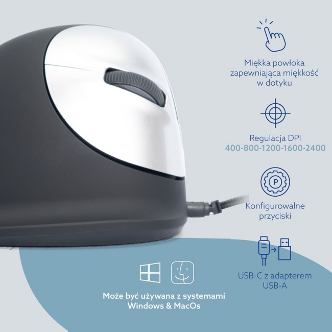 R-Go Tools Ergonomic mouse R-Go HE Break with break software, medium (hand size 165-185 mm), right-handed, Wired, black