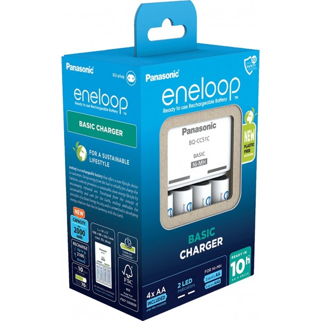 Battery charger PANASONIC Eneloop Basic BQ-CC51 + 4x AA 2000 mAh (K-KJ51MCD40E)