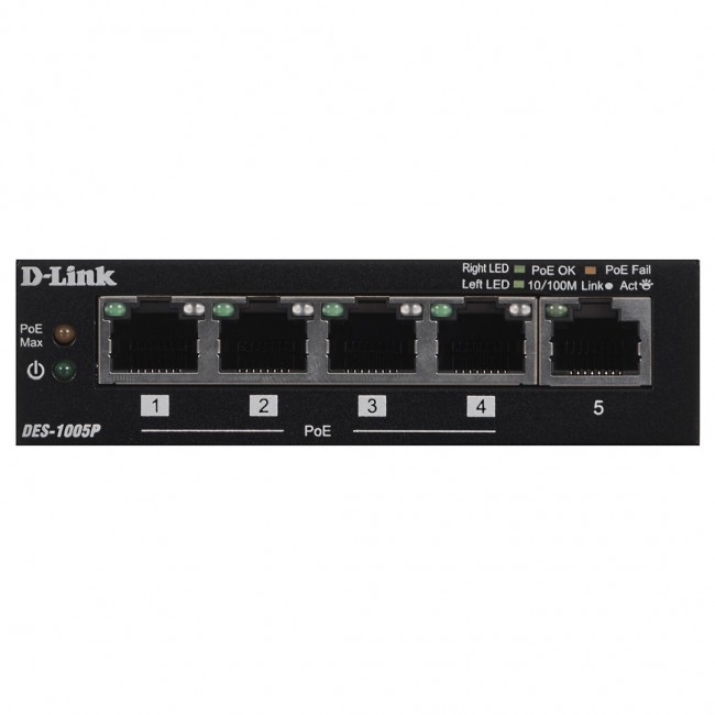 D-Link DES-1005P network switch Unmanaged Black Power over Ethernet (PoE) D-Link DES-1005P network switch Unmanaged Black Power over Ethernet (PoE)