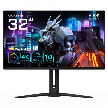 GIGABYTE AORUS FO32U 31.5 UHD Gaming Monitor - 3840 x 2160 (UHD), 165Hz, 0.03ms, 250 cd/m2, FreeSync Premium Pro, DisplayHDR True Black 400, HDMI 2.1, Displayport 1.4