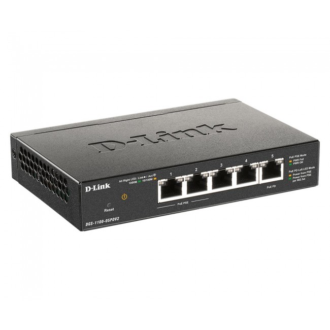 D-Link 5-Port Gigabit PoE Smart Managed Switch with 1 PD port D-Link 5-Port Gigabit PoE Smart Managed Switch with 1 PD port