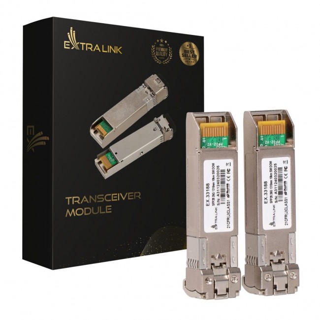 Extralink SFP28 25G 2-Pack | SFP28 Module | 25Gbps, LC/UPC Duplex, 1310nm, 10km, single mode, DOM network transceiver module Extralink SFP28 25G 2-Pack | SFP28 Module | 25Gbps, LC/UPC Duplex, 1310nm, 10km, single mode, DOM network transceiver module