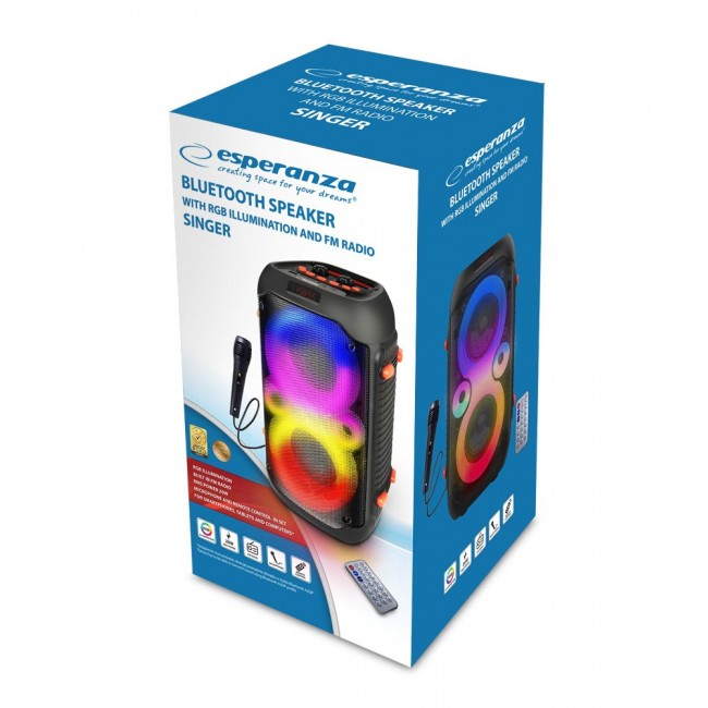 Esperanza EP156 BT FM LED RGB KARAOKE Speaker Black 20W Esperanza EP156 BT FM LED RGB KARAOKE Speaker Black 20W