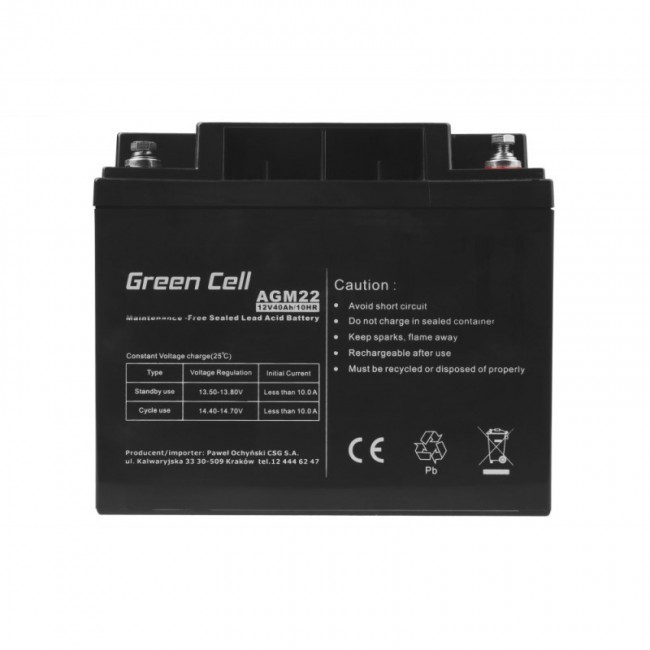Green Cell AGM22 UPS battery Sealed Lead Acid (VRLA) 12 V 40 Ah Green Cell AGM22 UPS battery Sealed Lead Acid (VRLA) 12 V 40 Ah