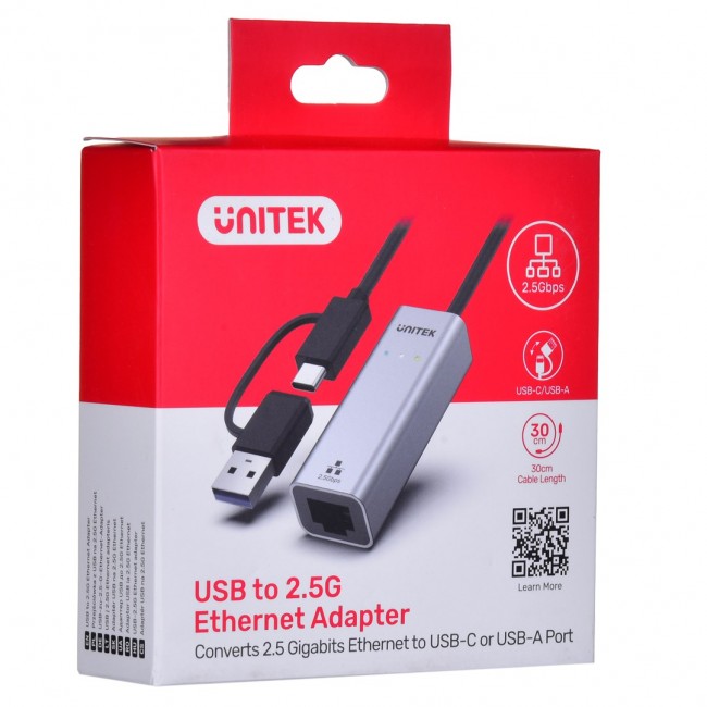 UNITEK ADAPTER USB-A/USB-C - RJ-45 2.5 GBIT, U1313C UNITEK ADAPTER USB-A/USB-C - RJ-45 2.5 GBIT, U1313C