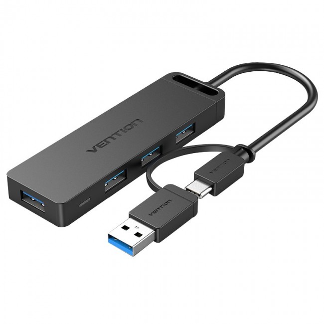 Vention 4-Port USB 3.0 Hub with USB-C & USB 3.0 2-in-1 Interface and Power Supply 0.15M ABS Type Vention 4-Port USB 3.0 Hub with USB-C & USB 3.0 2-in-1 Interface and Power Supply 0.15M ABS Type