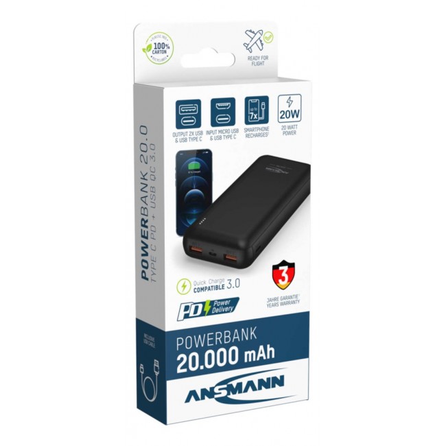 Ansmann PB320PD Lithium Polymer (LiPo) 20000 mAh Black Ansmann PB320PD Lithium Polymer (LiPo) 20000 mAh Black