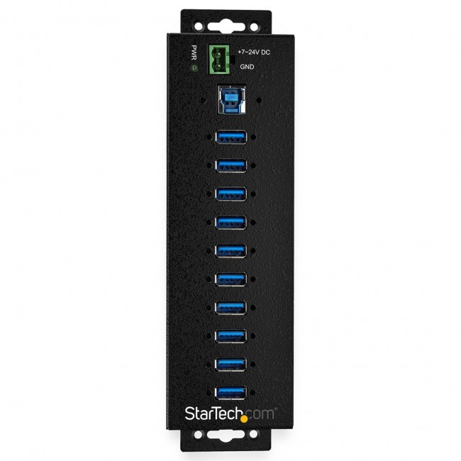 StarTech.com 10-Port USB 3.0 Hub with Power Adapter - Metal Industrial USB-A Hub with ESD & 350W Surge Protection - Din/Wall/Desk Mountable - High Speed USB 3.2 Gen 1 (5Gbps) Hub