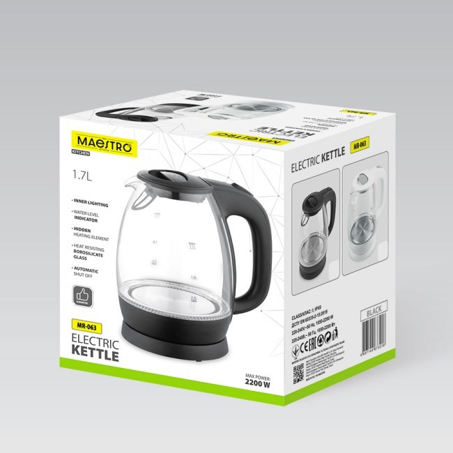 Maestro MR-063-WHITE Glass Electric Kettle 1.7 L White