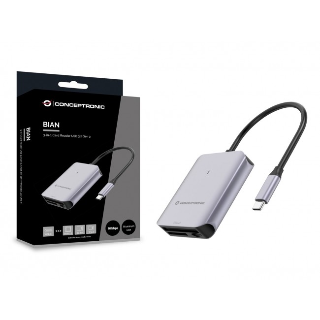 Conceptronic BIAN09G 3-in-1 Card Reader USB 3.2 Gen 2, CFast 2.0, SD TF/MicroSD 4.0, UHS-II