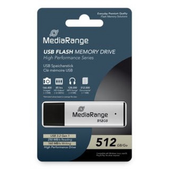 MediaRange MR1904 USB flash drive 512 GB USB Type-A 3.2 Gen 1 (3.1 Gen 1) Black, Silver MediaRange MR1904 USB flash drive 512 GB USB Type-A 3.2 Gen 1 (3.1 Gen 1) Black, Silver