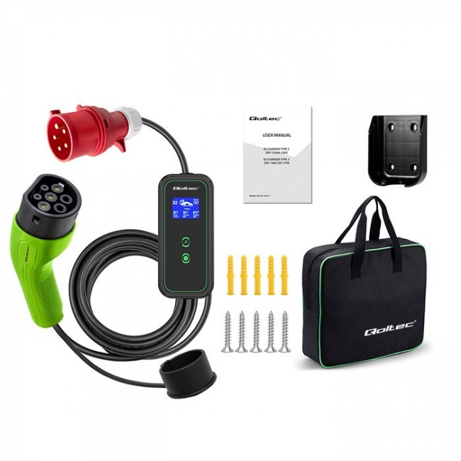 Qoltec Mobile EV Charger 2-in-1 Type2 | 7kW | 230V | CEE 5 PIN Qoltec Mobile EV Charger 2-in-1 Type2 | 7kW | 230V | CEE 5 PIN