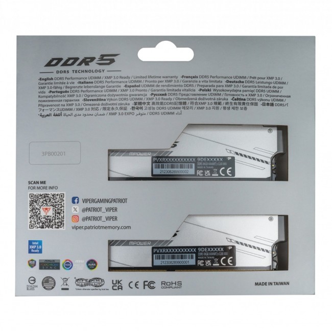 Patriot Memory Viper Xtreme 5 RGB memory module 32 GB 2 x 16 GB DDR5 6400 MT/s 288-pin DIMM ECC
