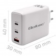 Qoltec 100W GaN Wall Charger | 5-20V | 1.5-5A | 2 x USB-C PD | 1 x USB QC 3.0 | White
