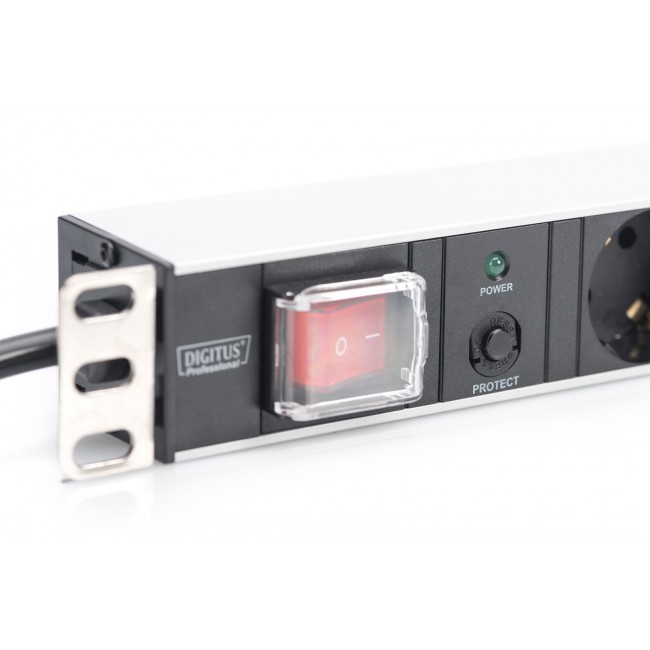 Digitus aluminum outlet strip with overload protection, 7 safety outlets, 2 m supply safety plug Digitus aluminum outlet strip with overload protection, 7 safety outlets, 2 m supply safety plug