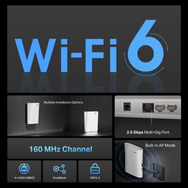 TP-Link AX6000 Mesh Wi-Fi 6 White 1000, 2500 Mbit/s TP-Link AX6000 Mesh Wi-Fi 6 White 1000, 2500 Mbit/s