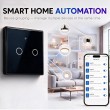 Qoltec 52712 Smart Touch 2-Gang Light Switch | Wi-Fi | Timer | Tuya | Smart Life | Tempered Glass | Black