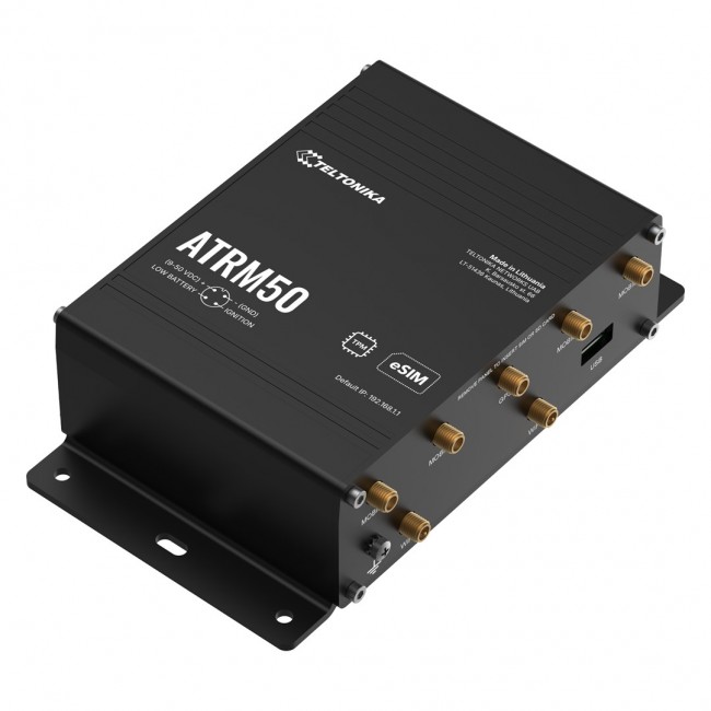 Teltonika ATRM50 5G Router for Transportation, Ultra-High Cellular Speeds, M12 CONNECTORS, DUAL SIM & eSIM, EN 45545-2 and EN 50155, PSU not included wireless router Gigabit Ethernet Dual-band (2.4 GHz / 5 GHz) Black