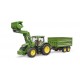 John Deere 7R 350 tractor with front loader and 2-axle trailer 03155 BRUDER