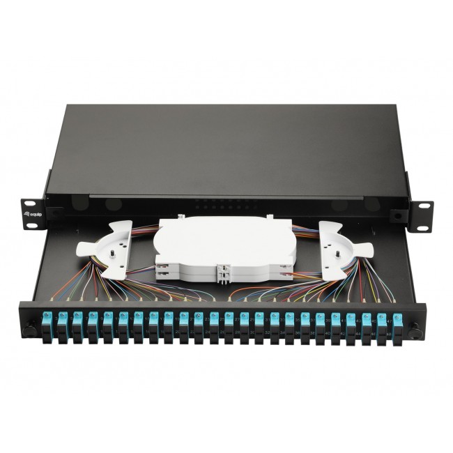 Equip 24-Port Fiber Optic Splice Box, SC Duplex, OM3, 1U, Equipped, Black