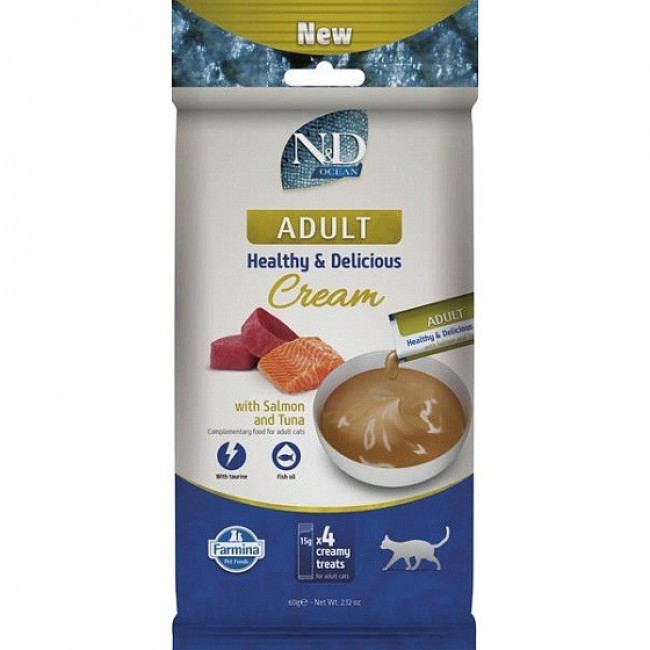 FARMINA N&D Ocean Cat Cream with Salmon & Tuna adult box cat treat for adult cats 4x15g