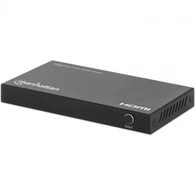 Manhattan 4K@60Hz 3-Port HDMI Switch, Switches Between Three HDMI Inputs on One HDMI Output (3x1), 18G, Automatic and Manual Switching, IR Remote Control, Black