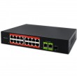 Qoltec Prze ącznik sieciowy SWITCH Fast Ethernet PoE | 16x RJ45 10/100 Mb/s | 2x RJ45 Uplink 1000 Mb/s | 1x SFP 1000 Mb/s