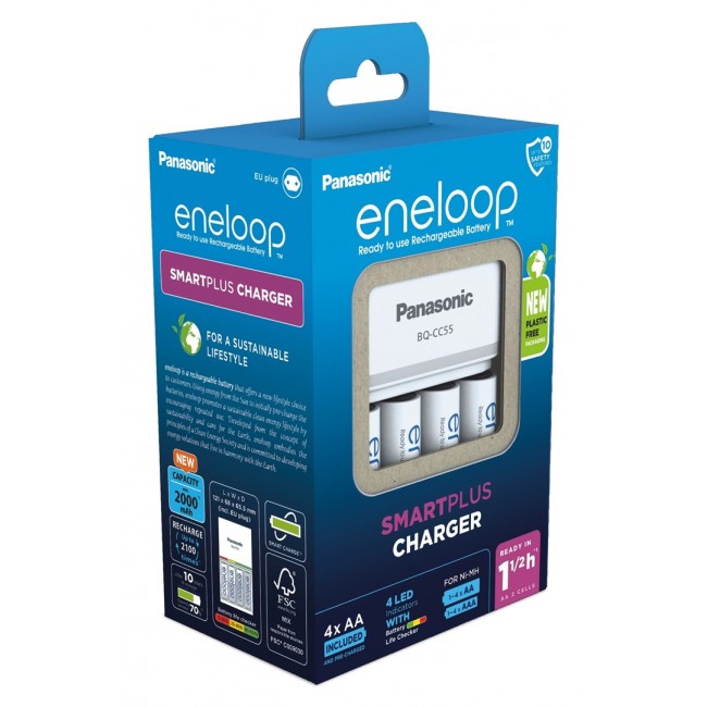 Battery charger PANASONIC Eneloop Smartplus BQ-CC55 + 4x AA 2000 mAh (K-KJ55MCD40E)