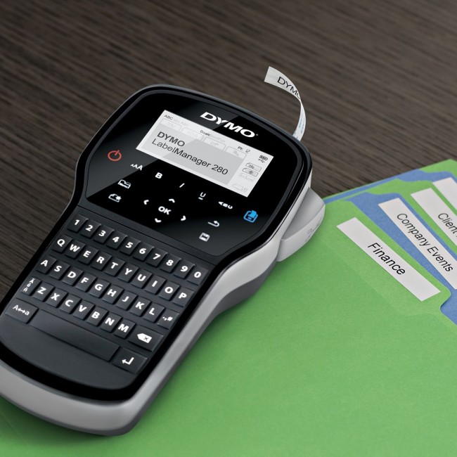 DYMO LabelManager 280 Label Maker | Rechargeable Handheld Label Printer with QWERTY Keyboard | Includes Black & White D1 Label Tape (12mm) | For Home & Office (EU Plug)