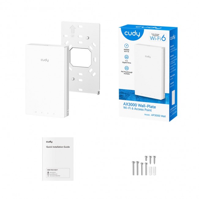 Cudy AX3000 Gigabit Wall-Plate Wi-Fi 6 Access 2976 Mbit/s White Power over Ethernet (PoE)