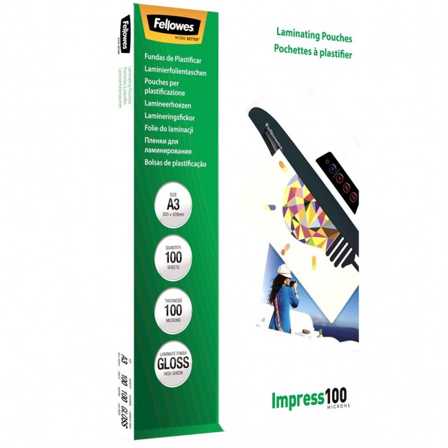 Fellowes A3 Glossy 100 Micron Laminating Pouch - 100 pack
