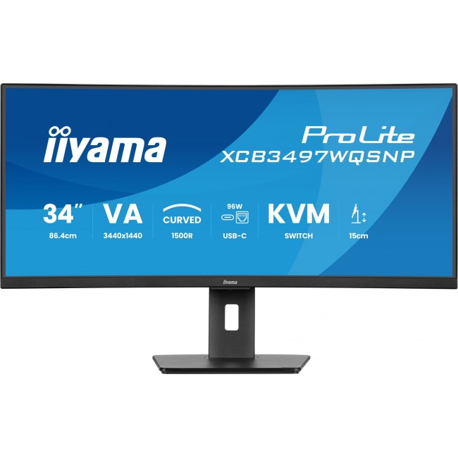 iiyama ProLite 34 UWQHD curved monitor with USB-C dock, LAN, KVM switch and 15cm height adjustable stand iiyama ProLite 34 UWQHD curved monitor with USB-C dock, LAN, KVM switch and 15cm height adjustable stand