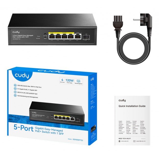 Cudy GS1005PTS1 network switch Gigabit Ethernet (10/100/1000) Power over Ethernet (PoE) Black