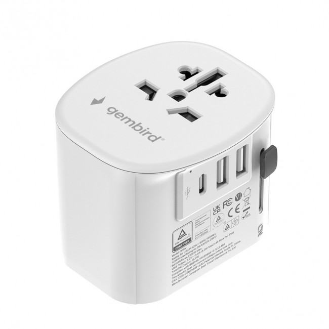 Gembird TPA-EU2A1C15-01-W Grounded universal travel power adapter, 15 W, white Gembird TPA-EU2A1C15-01-W Grounded universal travel power adapter, 15 W, white