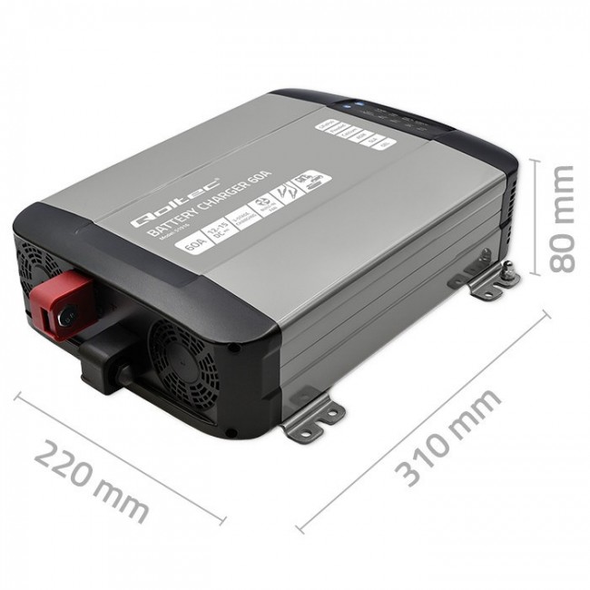 Qoltec Smart Professional Monolith Battery Charger for LiFePO4 AGM GEL SLA batteries | 60A | 12V | Fast charging