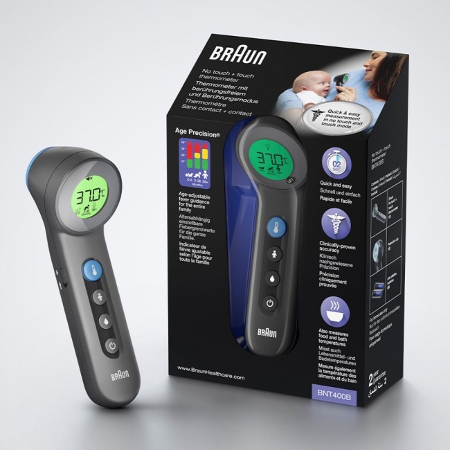 Braun BNT 400 BK Remote sensing thermometer Grey Forehead Buttons