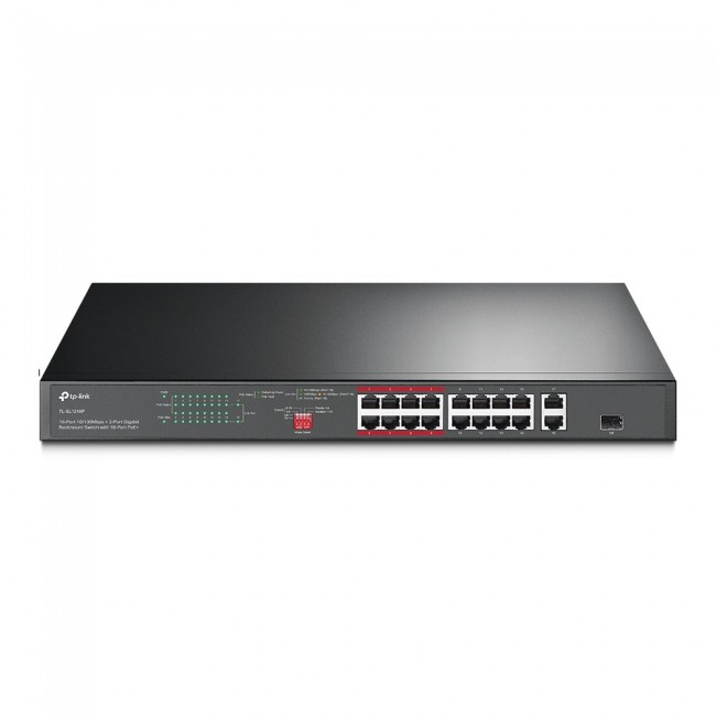 TP-Link 16-Port 10/100 Mbps + 2-Port Gigabit Rackmount PoE Switch with 16-Port PoE+ TP-Link 16-Port 10/100 Mbps + 2-Port Gigabit Rackmount PoE Switch with 16-Port PoE+