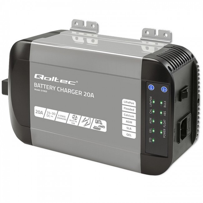 Qoltec Smart Monolith Battery Charger for LiFePO4 AGM GEL SLA batteries | 20A | 24V