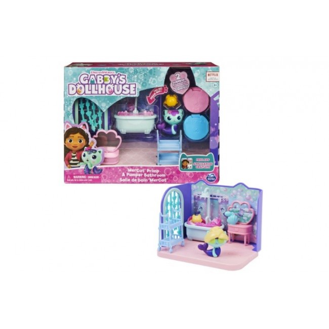 Gabby's Dollhouse Primp and Pamper Bathroom with MerCat Figure, 3 Accessories, 3 Furniture and 2 Deliveries, Kids Toys for Ages 3 and up Gabby's Dollhouse Primp and Pamper Bathroom with MerCat Figure, 3 Accessories, 3 Furniture and 2 Deliveries, Kids Toys for Ages 3 and up